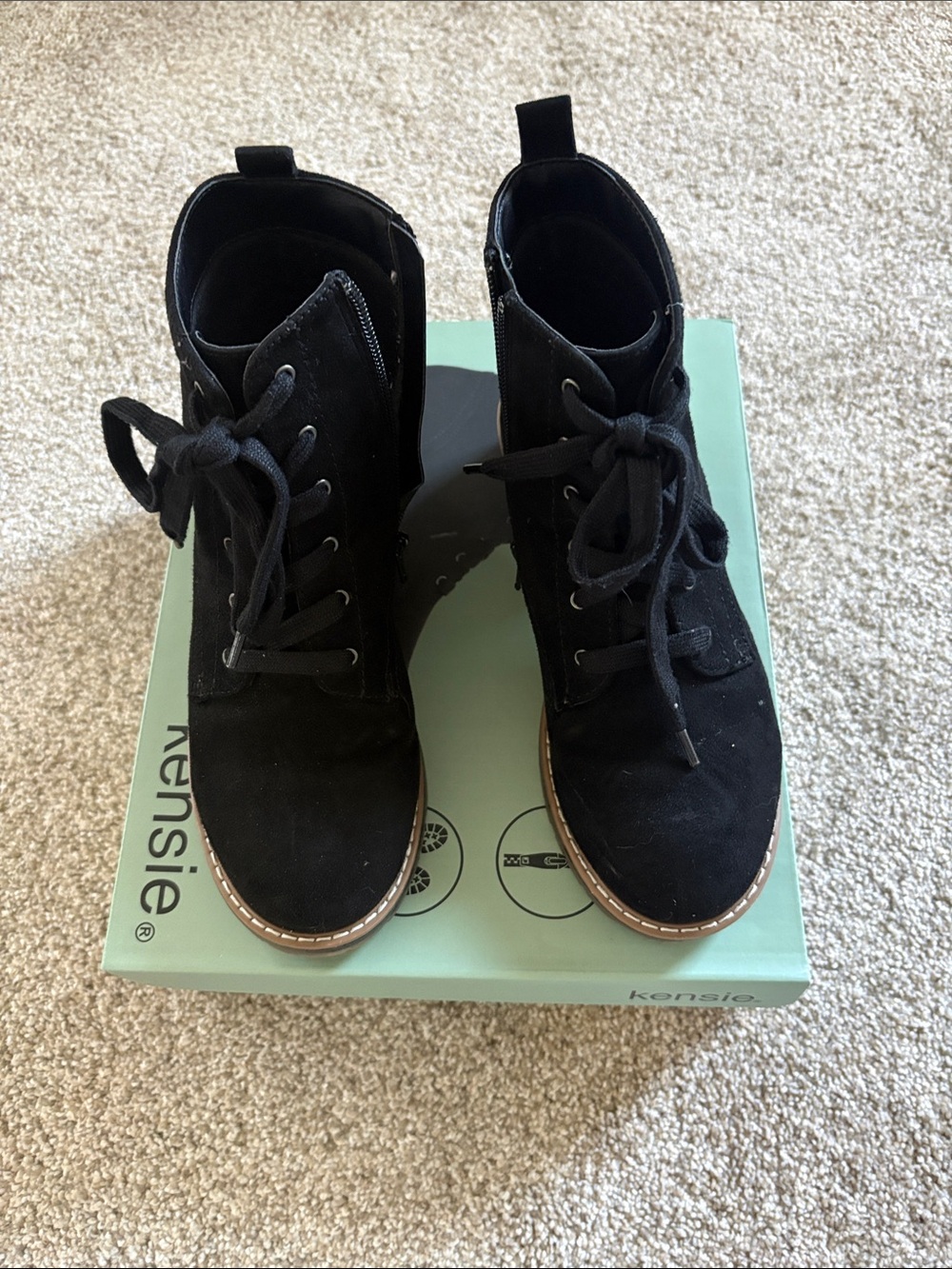 Kensie Black Lace-Up Suede Ankle Boots
